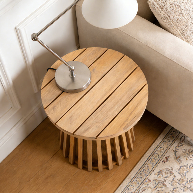 Table d'appoint d'extérieur en bois d'acacia, Teck clair