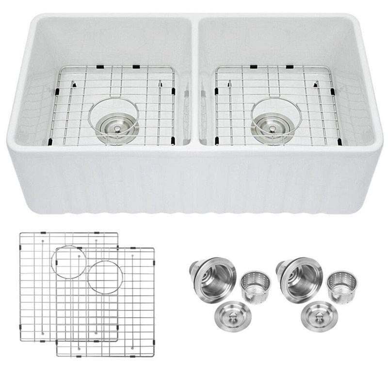 Aida 33'' L Double Bowl Fireclay Kitchen Sink