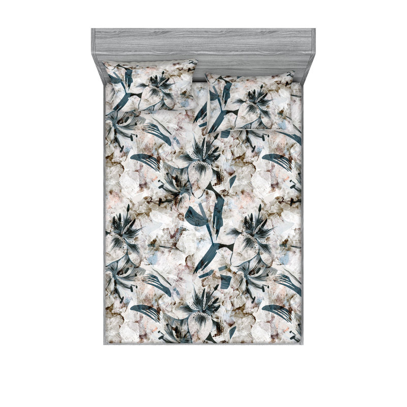 Drap-housse et taies décoratives 3 pièces Ambesonne, Brun clair foncé, bleu, ardoise / floral