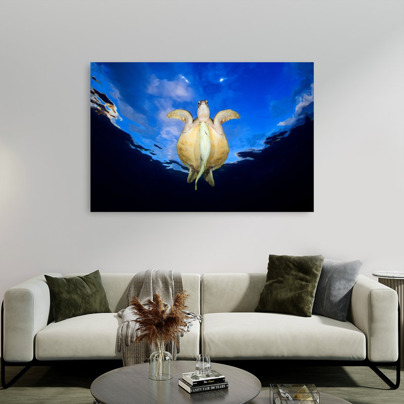 Turtle Soaring Blue Sky Peaceful Serene Tranquil Turtle Nature Ocean Wall Art Print 1 Piece Wrapped Canvas Wall Art
