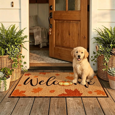 Tapis de porte antidérapant intérieur/extérieur, 61 x 91 cm, motif de feuilles découpées en papier