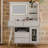 Modern Makeup Vanity Desk with Mirror and Lights, Retractable Dressing Table with Drawers and Cabinet, Compact Makeup Table Set with Power Outlet for Bedroom, White-287788257