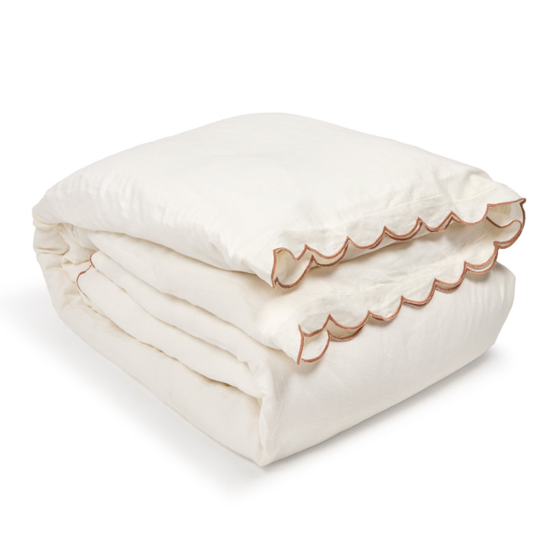 Kelly Linen Duvet Cover, Queen Duvet Cover, Cream/Terra Cotta