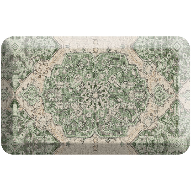 Designer Comfort Anti‑Fatigue Kitchen Comfort Mat – Paloma Medallion Green, 20" x 32", Green