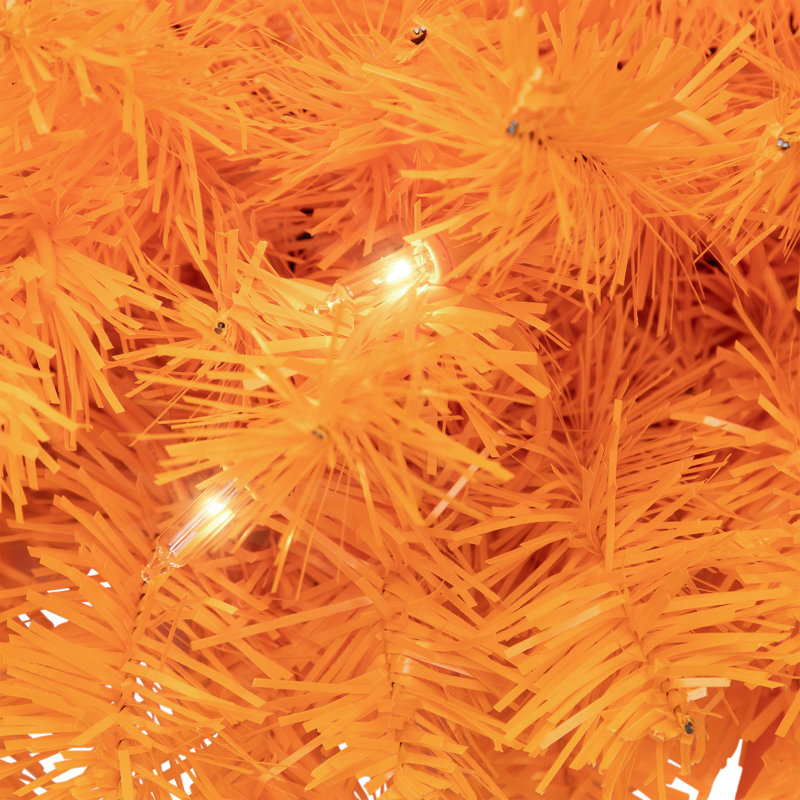 Pre-Lit Artificial Pine Christmas Wreath - Clear Lights, Orange, 24" H x 24" W x 5" D