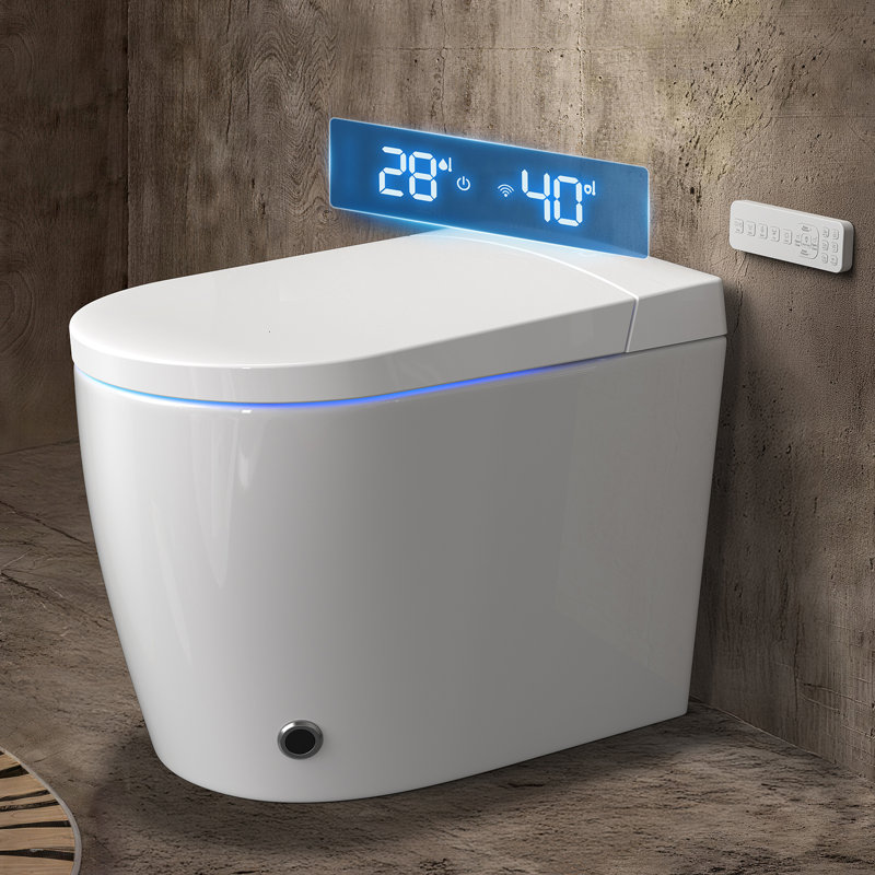 Toilette compacte intelligente avec bidet BCANHome, couvercle à ouverture / fermeture automatique, siège chauffant, chasse d'eau à 1,28 GPF, lavage et sécheuse à chaleur, nettoyage par massage, fermeture en douceur, télécommande, veilleuse douce, peu encombrante