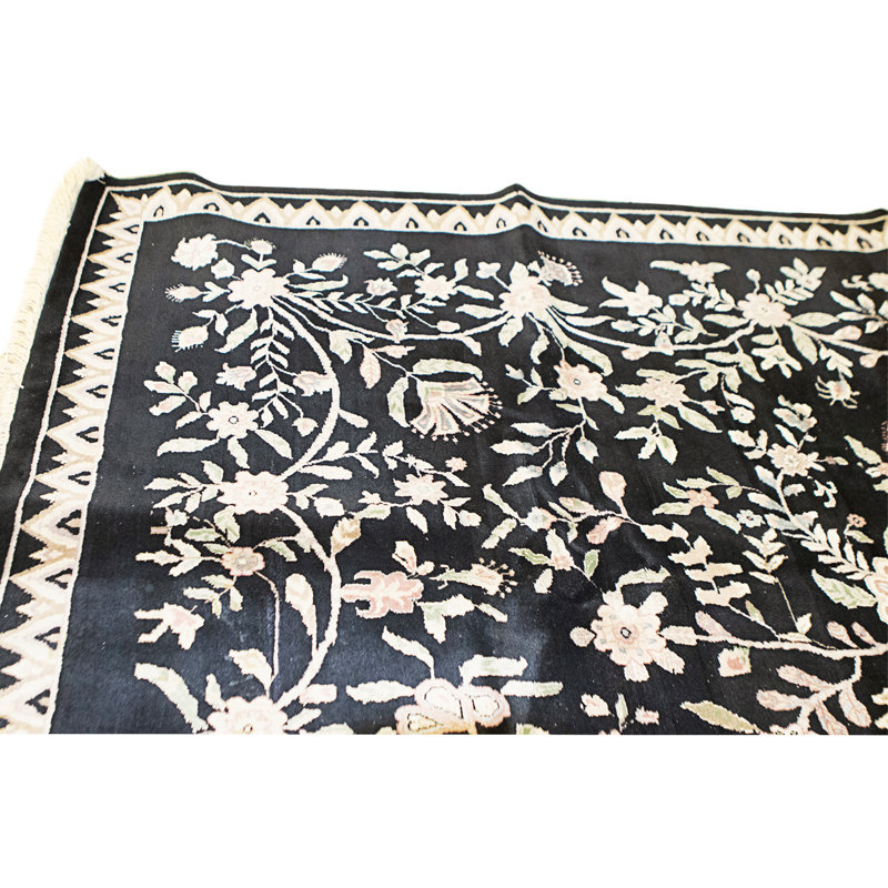 Hand Knotted Wool Area Rug in Navy