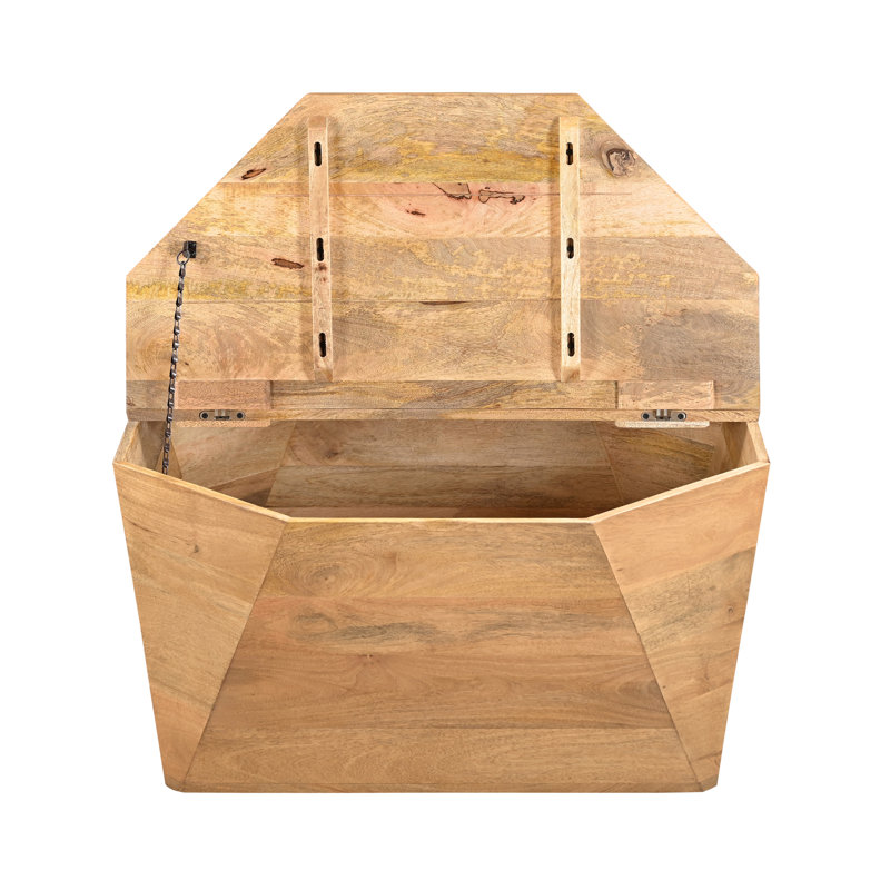 Table basse contemporaine en bois massif avec rangement octogonal, naturel