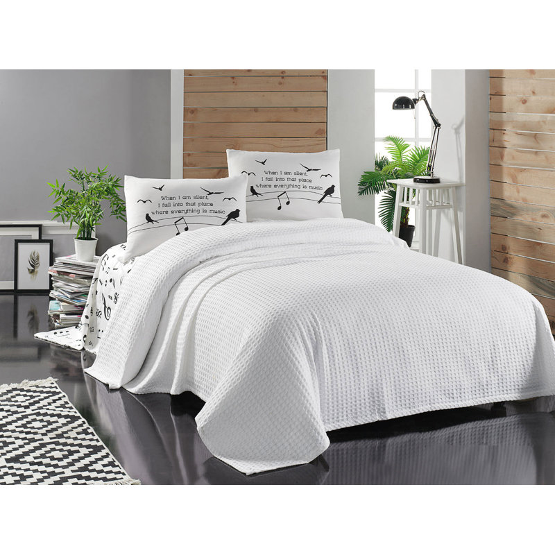Ensemble de courtepointe 100% coton blanc, Courtepointe 94 po x 87 po + 2 taies d'oreiller st
