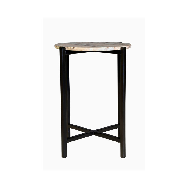 Table d'appoint en marbre, H 21 po x l 17 po x P 17 po, Brun, Noir