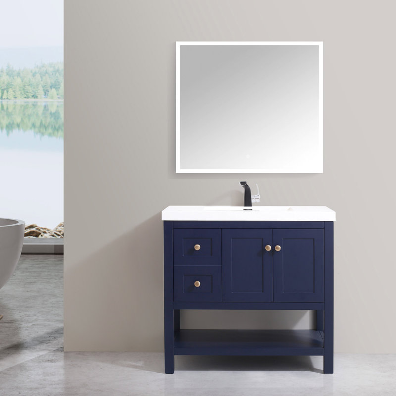 Mckinnis 37 " W Freestanding Standard Free Standing 1 Single Vanity Bathroom Vanity With Resin Top, Blue