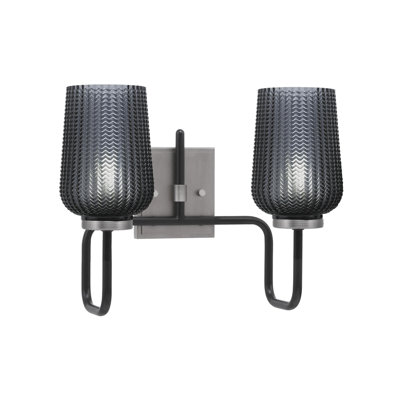 Barre d'éclairage de salle de bain 2 lumières Amarmula, noir mat et finition graphite, verre texturé fumé 5 po