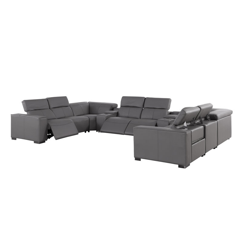 Canapé modulaire en cuir véritable 10 pièces Pasadena, Gris