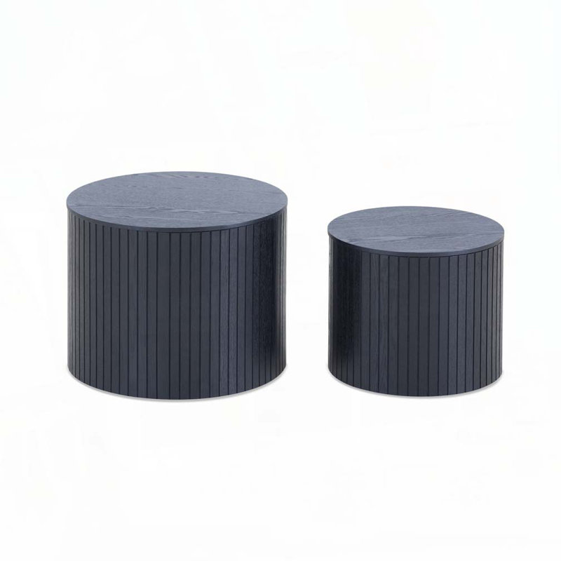 Round Coffee Table Set With Handcrafted Design,Solid, Black