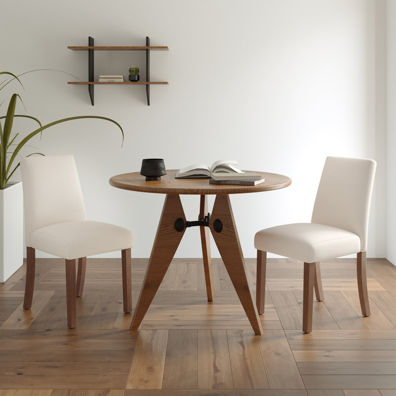 17.3'' Wide Modern Upholstered Fabric High Back Parsons Side Dining Chair with Solid Wood Legs, Cream