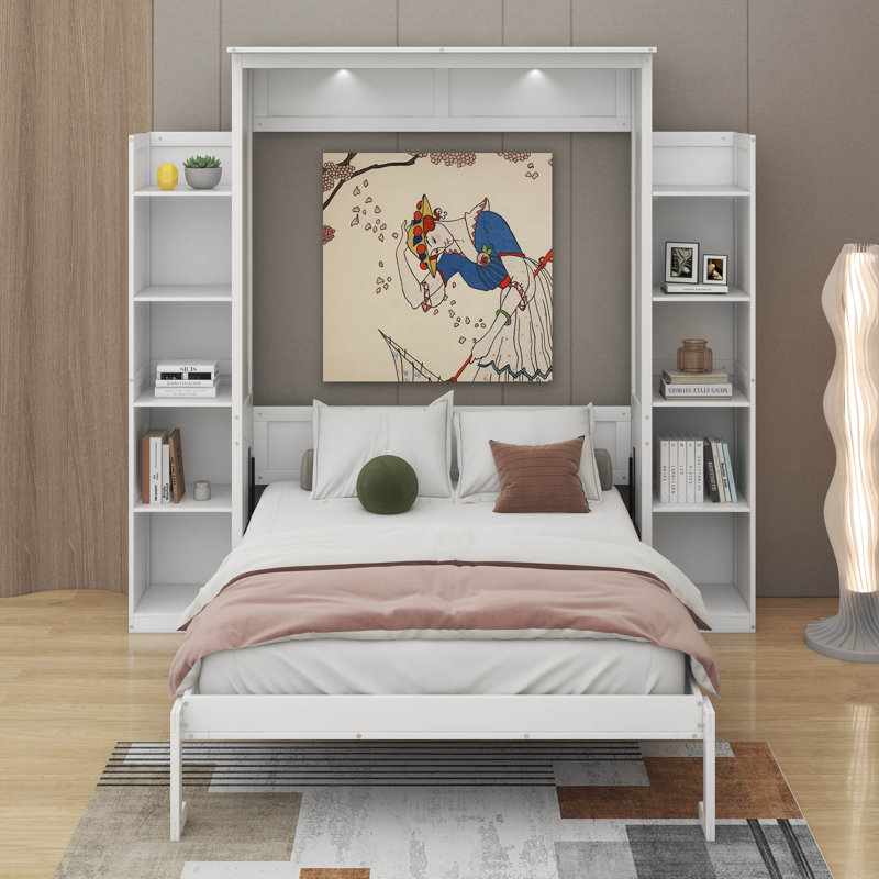 Lit escamotable double avec tablettes et DEL