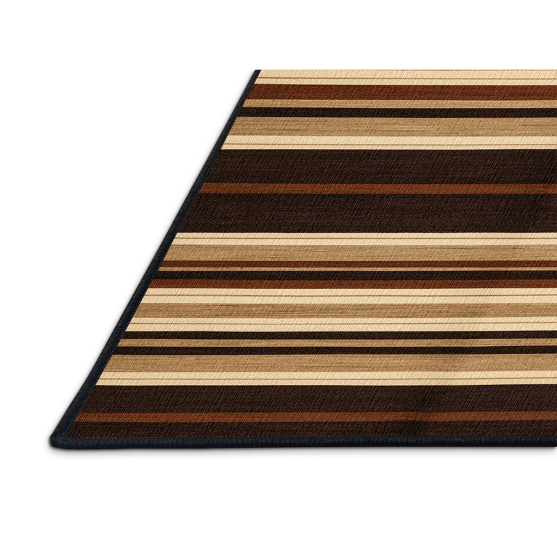  Tapis rayé brun foncé lavable sable, Rectangle 7 pi x 9 pi