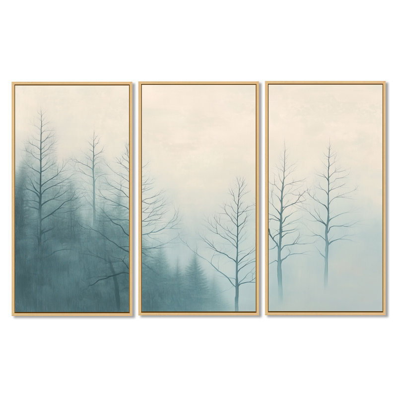 «Soft Forest Horizon III», ensemble de 3 toiles encadrées, H 32 po x l 48 po, Cadre naturel flottant