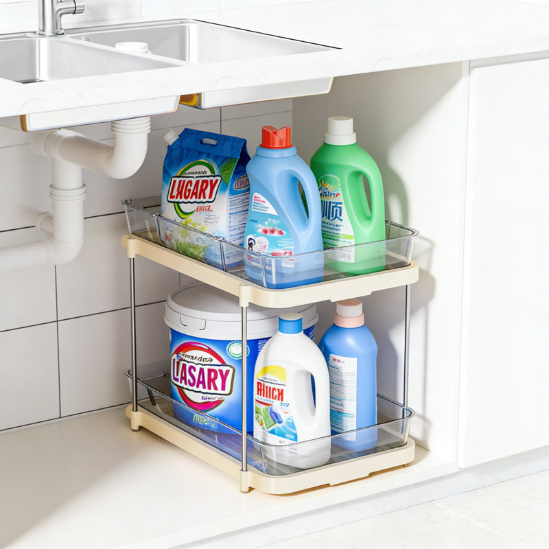 2-Tier Pull-Out Drawer Organizer Set With Movable Dividers, Stackable Under Sink And Cabinet Storage Solution For Bathroom, Kitchen, And Pantry