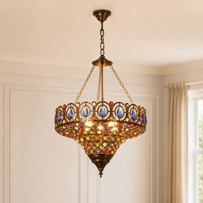 3-Light Vintage Moroccan Boho Inverted Bowl Chandelier with E26 Warm Bulbs