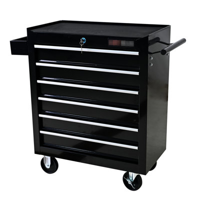 Chariot à outils robuste pour le garage avec 6 tiroirs et système de verrouillage - Revêtement en poudre noir