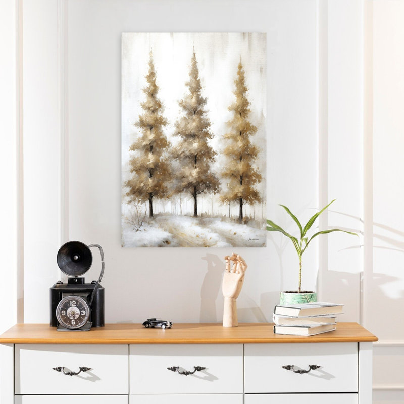 Art hivernal contemporain abstrait Wintry Gold, H 24 po x l 16 po