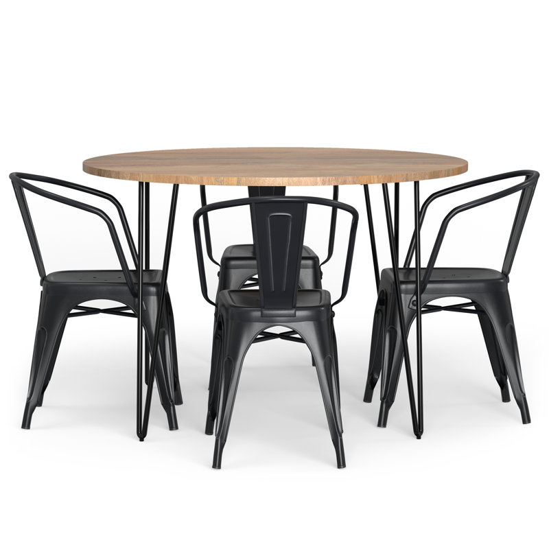 45'' Round Mango Wood Dining Set with Black Metal Chairs