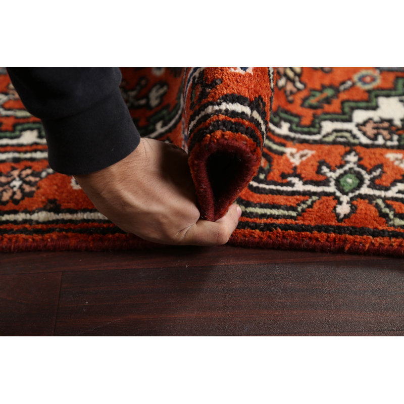 Tapis de couloir oriental orange en laine orange Heriz Serapi 3X10