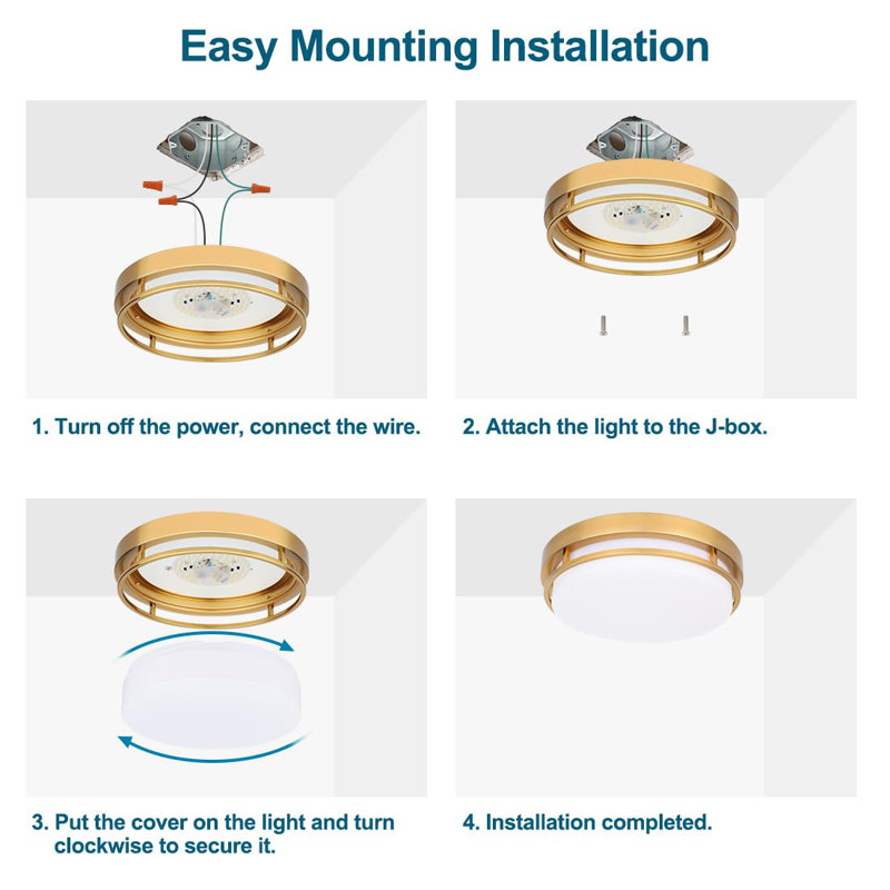 Gold Metal LED Flush Mount Ceiling Light Fixture Set