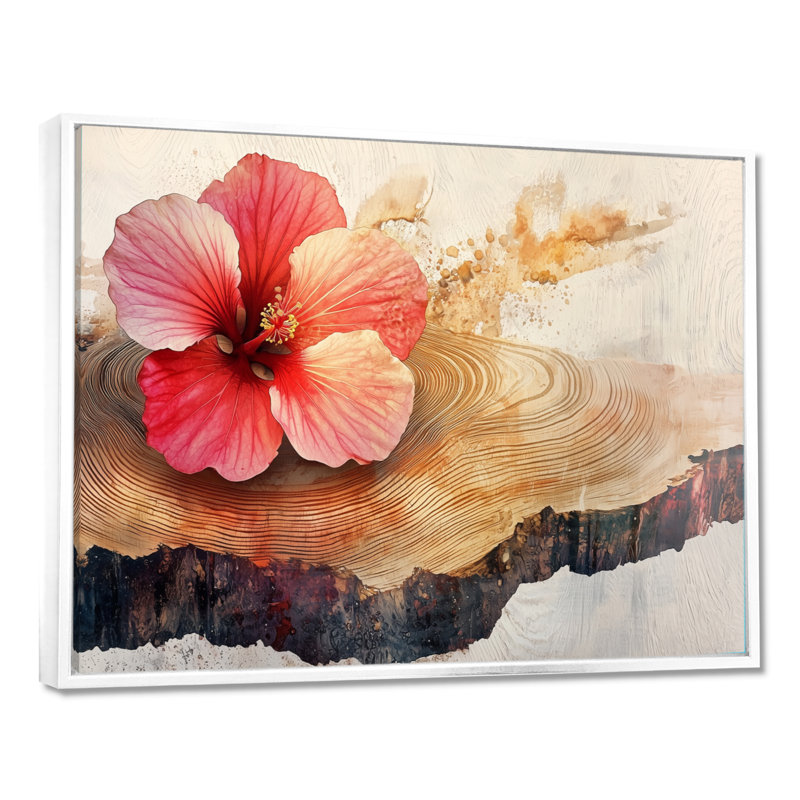Chyanne fleurs d'hibiscus sur bois - art mural d'hibiscus pour le salon, H 16 po x l 32 po, Impression encadrée flottante