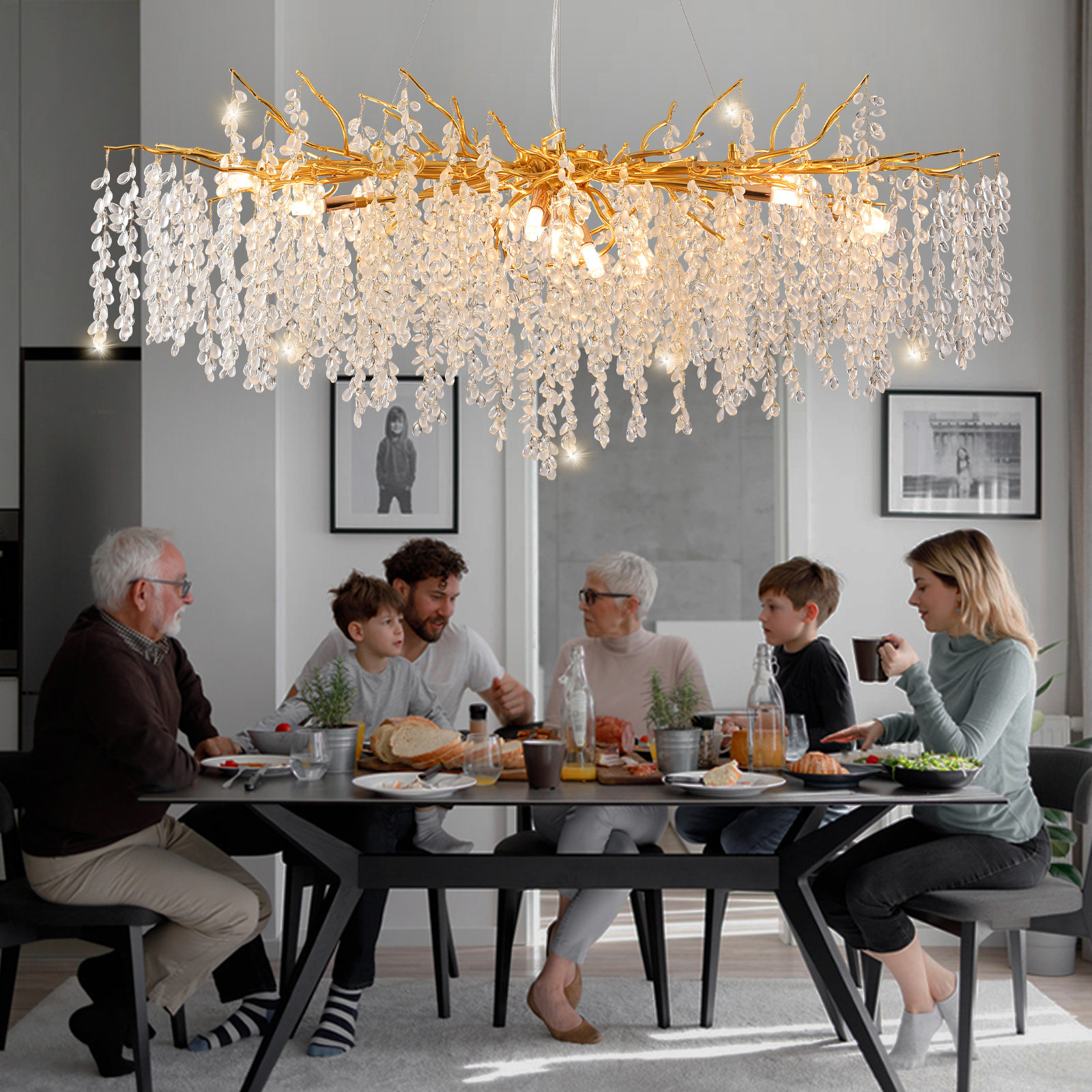 Akari Lanterns Akari Tree Branch Glass Art Grapes Chandelier Lighting ...