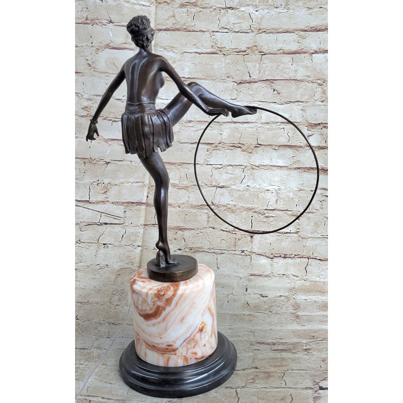 Kanai Alonozo Vibrant 1930 danseuse nue Hula Hoop Sculpture en bronze Statue Art déco