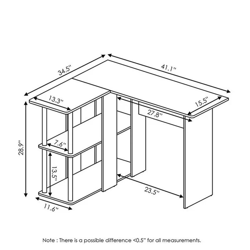 41.14'' W L-Shaped Computer Desk with Bookshelf, Espresso/Black