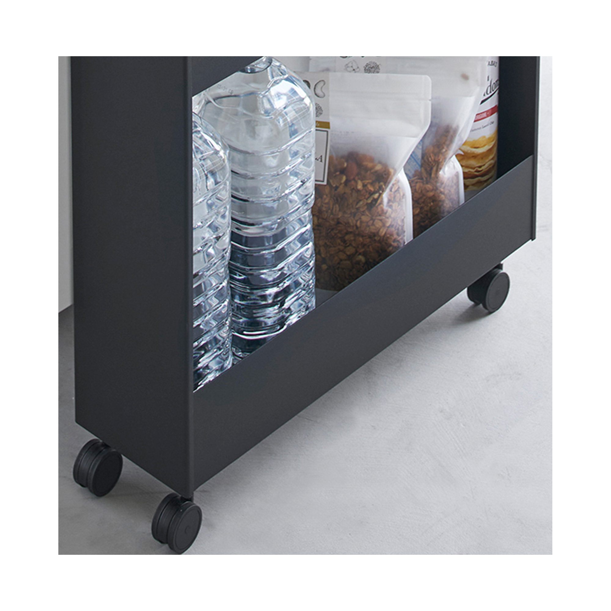Yamazaki Home Slim Rolling Wagon, Steel, Holds 44.3 Lbs, Minimal Assembly, Black