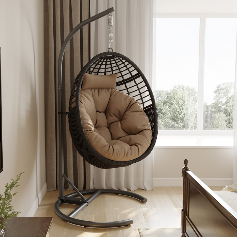 Balancelle suspendue avec support et coussin Arcella Capacité de 330 lb, Coussin brun / structure grise / hamac brun foncé