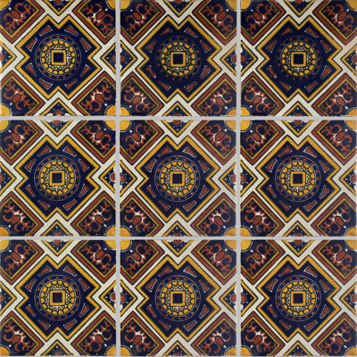4.2" x 4.2" 9pcs TalaMex Mora Mexican Clay Tile Handmade Talavera Backsplash Mosaic