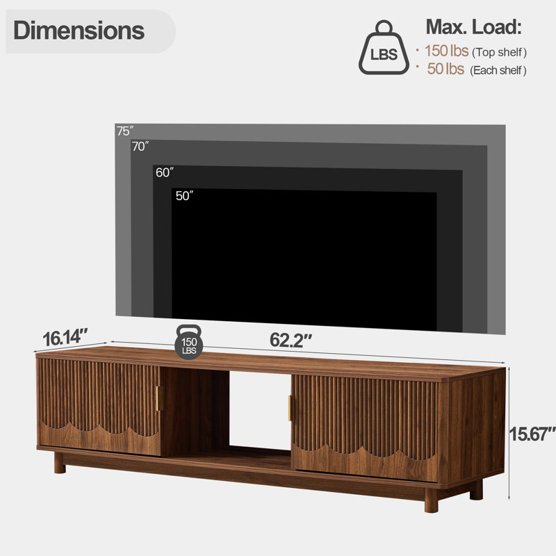62.2" TV Stand with Storage, Brown