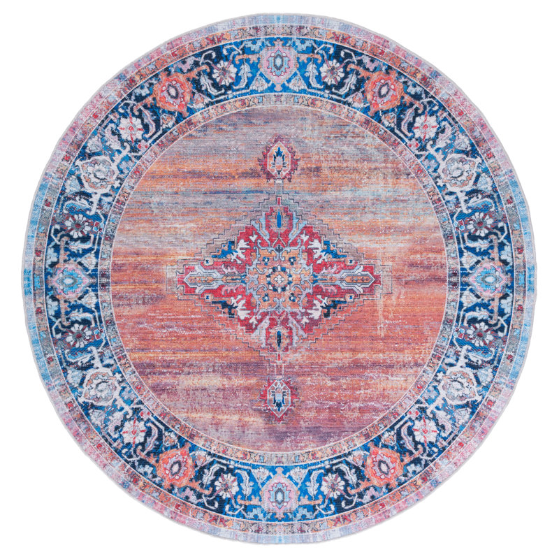 Kingsford Oriental Rust/Navy Area Rug, Round 6'7"