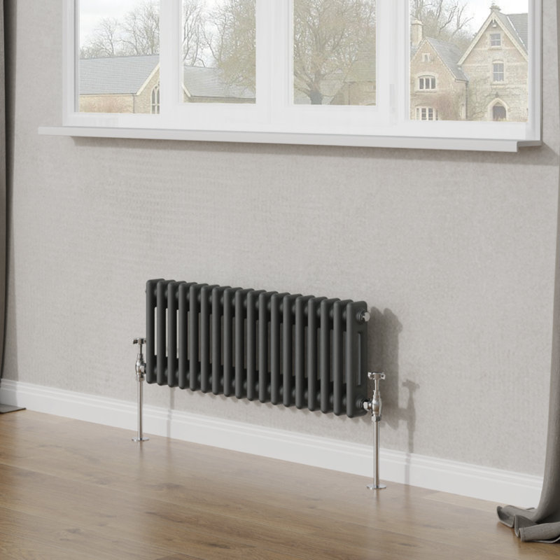 Tryphosa Traditional 2 Column Horizontal Designer Radiator, Anthracite, 30cm H x 83cm W