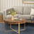 33.86 Inch Modern Retro Spliced Round Coffee Table | Cedar Tabletop With Golden Cross Base, Collision Of Classic And Fashionable