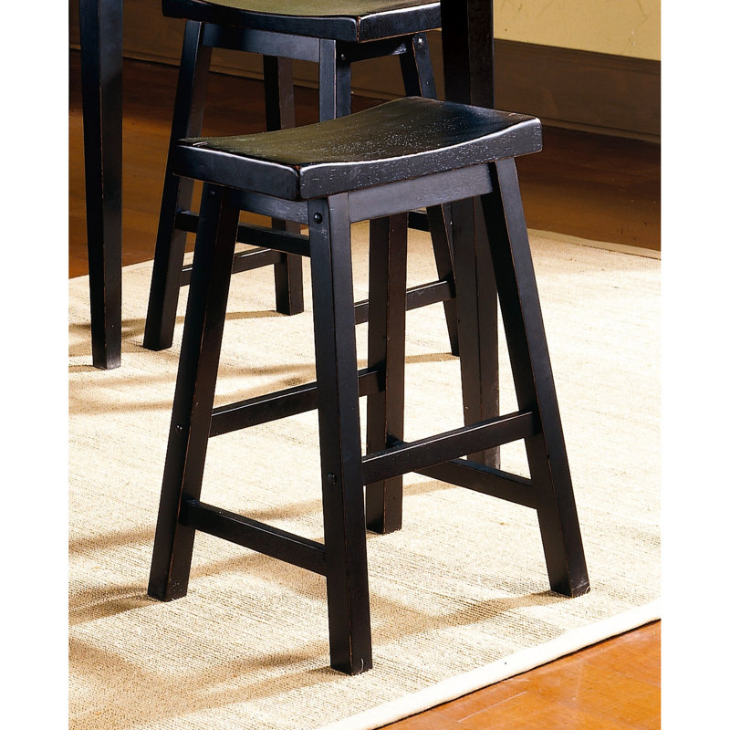 Tabourets de 18 po avec siège de selle, 2 pièces, bois massif, finition noire, robustesse décontractée dans la salle à manger, progression du poids de 250 lb,