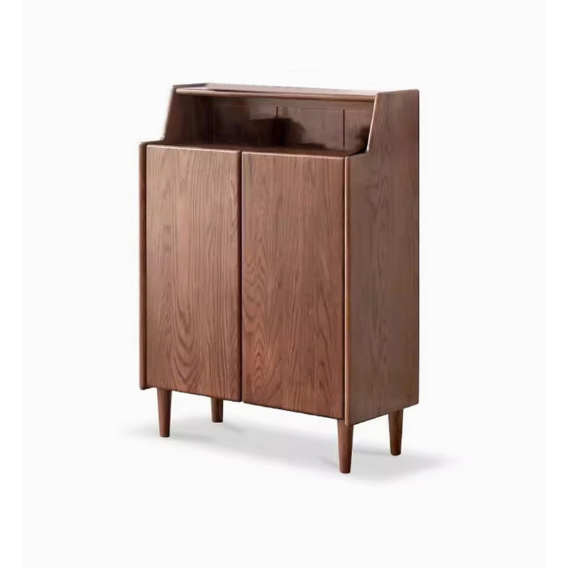 Modern Double-Door Solid Oak Shoe Cabinet, 43.31" H x 25.59" W x 13.78" D, Brown