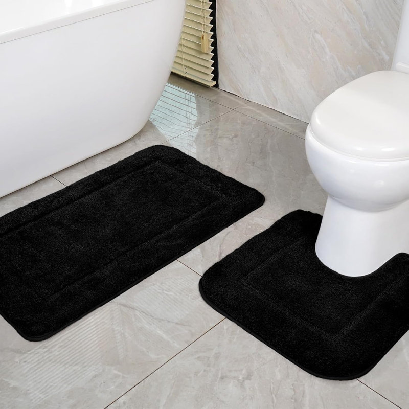 2 Piece set Rectangle Bath Mat, Black