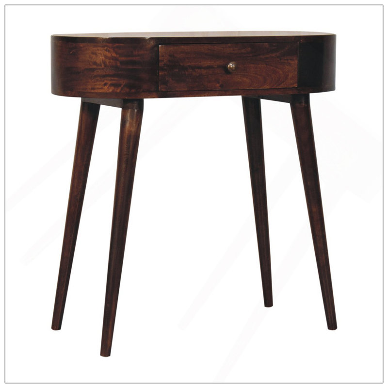Petite console ronde en bois massif miel et caramel, Marron foncé