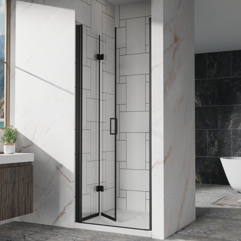 Pivot Glass Shower Door With 1/4 Inch  6Mm  Tempered Glass, 30 - 31.2" Adjustable Width, Zinc Alloy Hinges, 90 Opening Angle, Spill Seal Strips 30"X 72" Clear Black Finish, Reversible Installation,