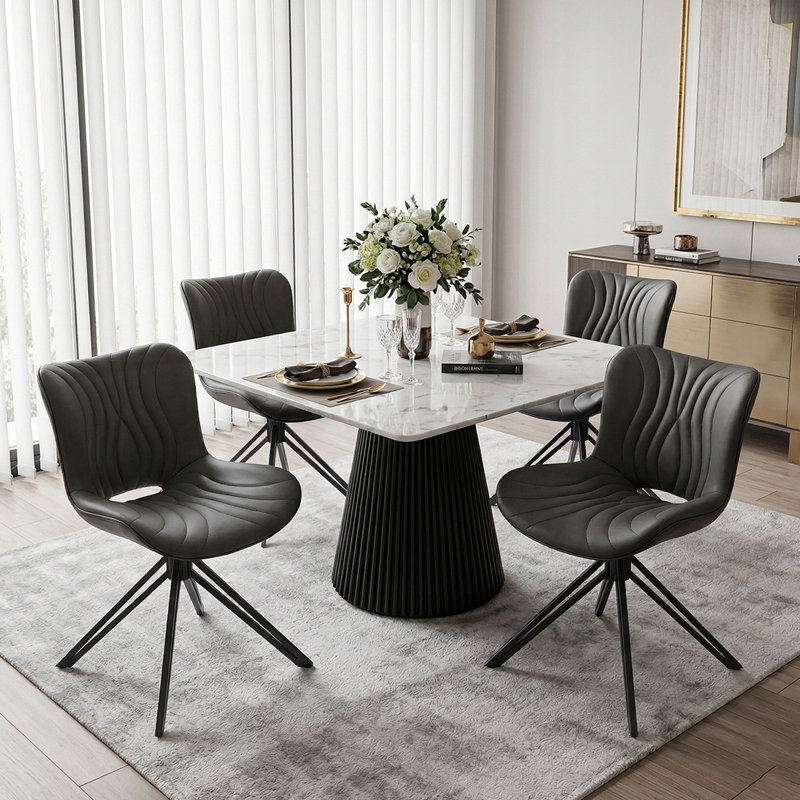 Upholstered Mid-century Modern Swivel Dining Chairs Set of 4, Black