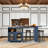 Rolling Kitchen Island with Extendable Table, LED Lighting, Power Outlets, and Fluted Glass Doors for Modern Kitchens.-570729670