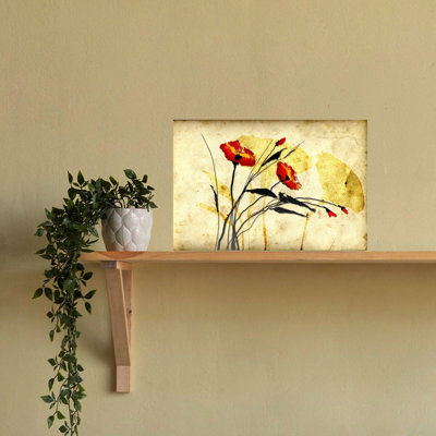 Red Poppies Aged Abstract Minimalist Rustic Poppy Nature Summer Wall Art Print 1 Piece Wrapped Canvas Wall Art