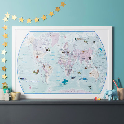 World Illustrated Sticker Map - Single Picture Frame Print
