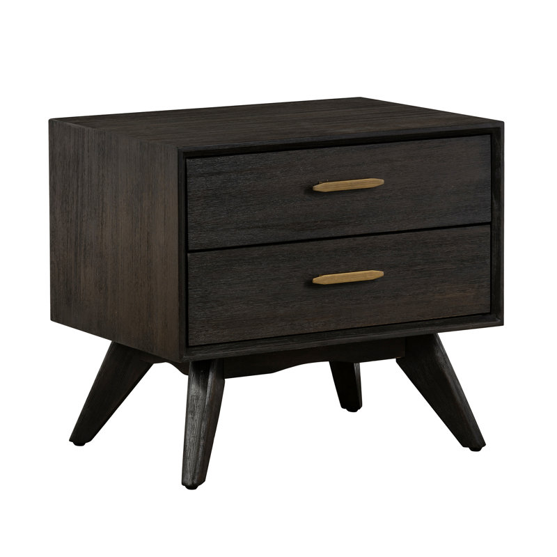 Table de chevet 2 tiroirs Byer, Espresso, Laiton antique